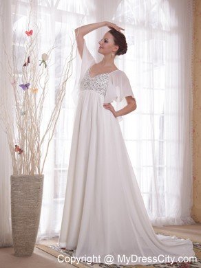 Princess V-neck Court Train Chiffon Beading Maternity Bride Dress