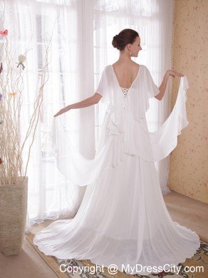 Princess V-neck Court Train Chiffon Beading Maternity Bride Dress
