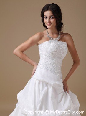 Ruffles and Lace Decorated Strapless Court Train Taffeta Wedding Dress