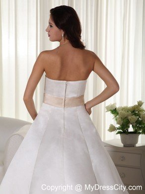 Strapless Court Train Satin Wedding Dress with Appliques and Bowknot
