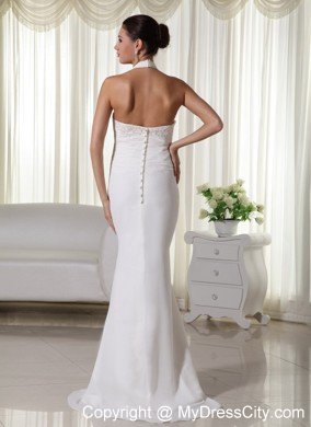 Beautiful Column Halter Chiffon Appliques Wedding Dress for 2013