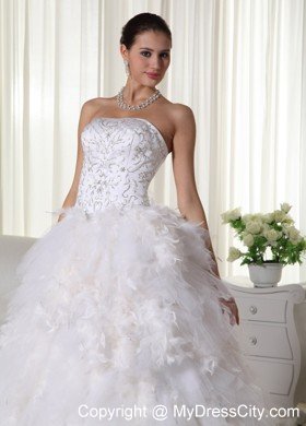 Ruffles Strapless Chapel Train Wedding Dress with Embroidery
