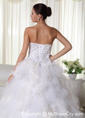Ruffles Strapless Chapel Train Wedding Dress with Embroidery