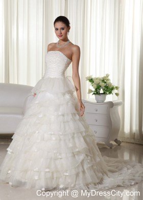 Beautiful Strapless Appliques Ruffled Layers 2013 Wedding Gowns