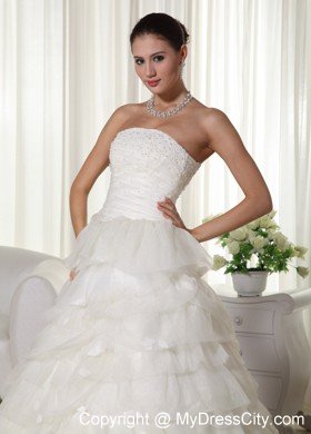 Beautiful Strapless Appliques Ruffled Layers 2013 Wedding Gowns