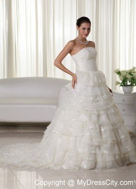 Beautiful Strapless Appliques Ruffled Layers 2013 Wedding Gowns