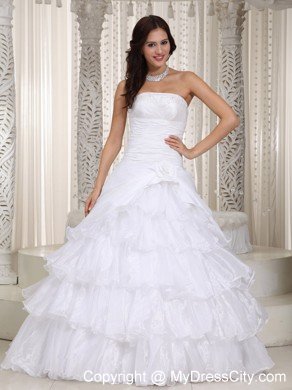 New Princess Strapless Beading Ruffled Layers Wedding Dress