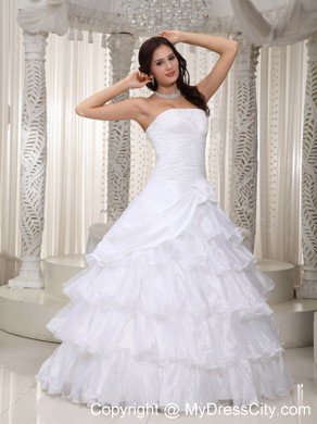 New Princess Strapless Beading Ruffled Layers Wedding Dress