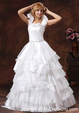 Discount Scoop Puffy Ruffled Layered Wedding Dress with Ruffled Sleeves