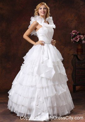 Discount Scoop Puffy Ruffled Layered Wedding Dress with Ruffled Sleeves
