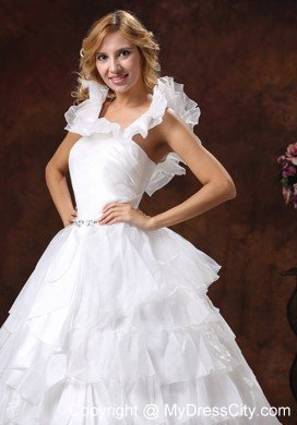 Discount Scoop Puffy Ruffled Layered Wedding Dress with Ruffled Sleeves