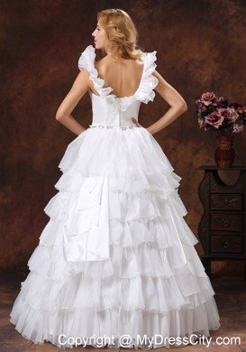 Discount Scoop Puffy Ruffled Layered Wedding Dress with Ruffled Sleeves