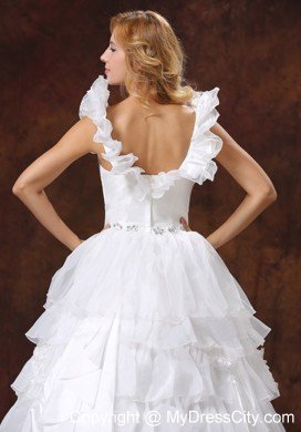 Discount Scoop Puffy Ruffled Layered Wedding Dress with Ruffled Sleeves