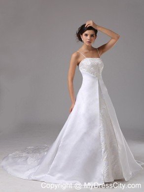 Classical Spaghetti Straps Embroidery 2013 Wedding Dress for Church