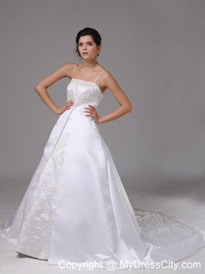 Classical Spaghetti Straps Embroidery 2013 Wedding Dress for Church