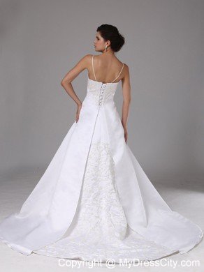 Classical Spaghetti Straps Embroidery 2013 Wedding Dress for Church