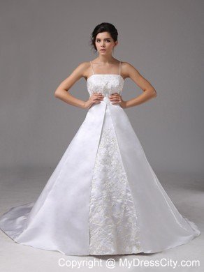 Classical Spaghetti Straps Embroidery 2013 Wedding Dress for Church