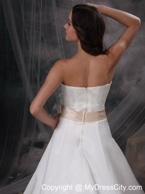 Strapless Embroidery Sash Champagne Church Wedding Dress with Jacket