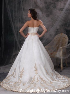 Strapless Embroidery Sash Champagne Church Wedding Dress with Jacket