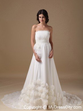 Beautiful Strapless Hand Made Flowers Princess Garden Wedding Dress