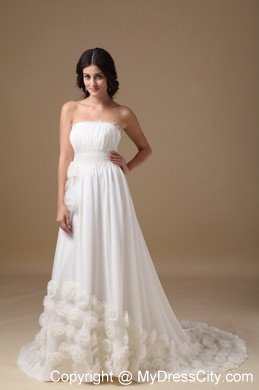 Beautiful Strapless Hand Made Flowers Princess Garden Wedding Dress