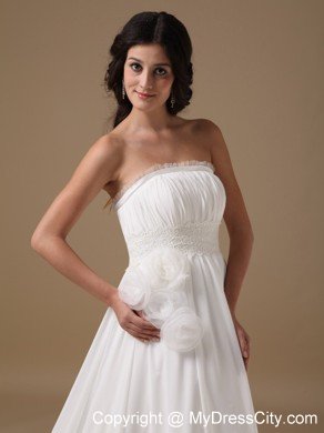 Beautiful Strapless Hand Made Flowers Princess Garden Wedding Dress