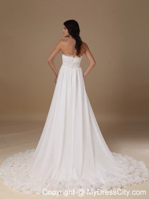 Beautiful Strapless Hand Made Flowers Princess Garden Wedding Dress