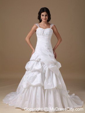 2013 Spring A-line Straps Court Train Lace Appliques Wedding Dresses