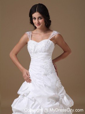 2013 Spring A-line Straps Court Train Lace Appliques Wedding Dresses