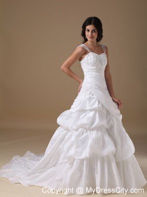 2013 Spring A-line Straps Court Train Lace Appliques Wedding Dresses