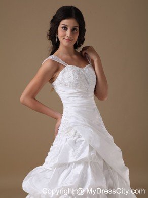 2013 Spring A-line Straps Court Train Lace Appliques Wedding Dresses