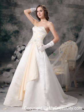 White and Champagne Princess Sweetheart Beading Wedding Bridal Gown