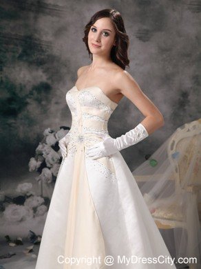 White and Champagne Princess Sweetheart Beading Wedding Bridal Gown