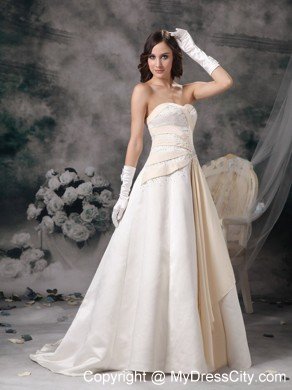 White and Champagne Princess Sweetheart Beading Wedding Bridal Gown