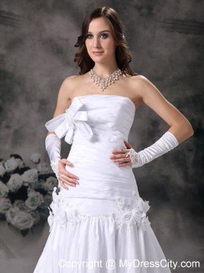 Popular A-line Strapless Ruching 2013 Spring Long Wedding Gowns