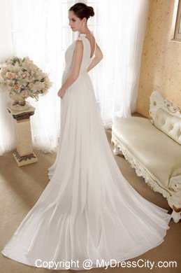 Elegant Empire V-neck Bowknot Ruching 2013 Wedding Dress for Garden