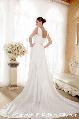 Elegant Empire V-neck Bowknot Ruching 2013 Wedding Dress for Garden