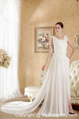 Elegant Empire V-neck Bowknot Ruching 2013 Wedding Dress for Garden