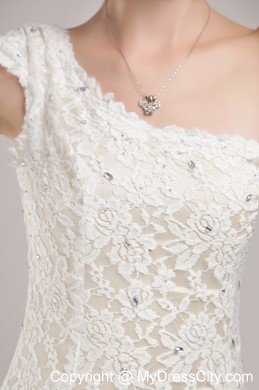 Fashionable High Slit Sheath Single Shoulder Lace Wedding Bridal Gown