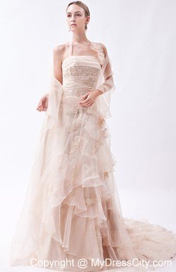 Elegant Column Halter Lace Appliques Summer Wedding Gowns Champagne