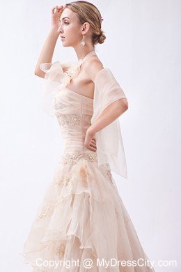 Elegant Column Halter Lace Appliques Summer Wedding Gowns Champagne