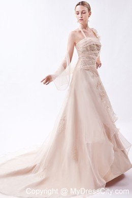 Elegant Column Halter Lace Appliques Summer Wedding Gowns Champagne