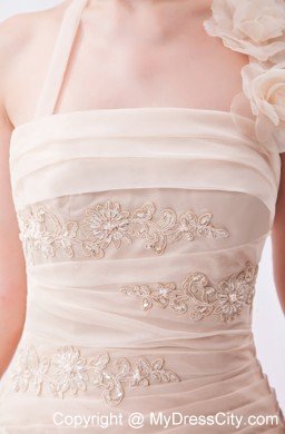 Elegant Column Halter Lace Appliques Summer Wedding Gowns Champagne