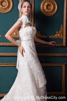 Sexy A-line High-low Lace Sash 2013 Wedding Dress with Heart Back