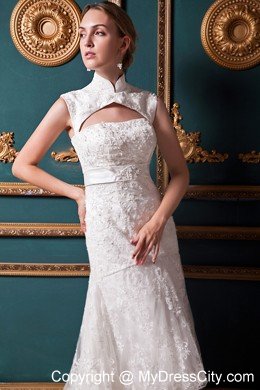 Sexy A-line High-low Lace Sash 2013 Wedding Dress with Heart Back