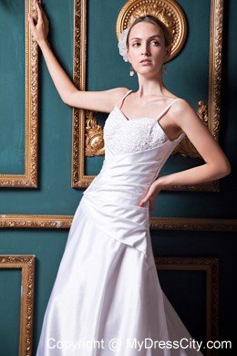 Modest A-line Straps Beading Church Wedding Dress with Chapel Train