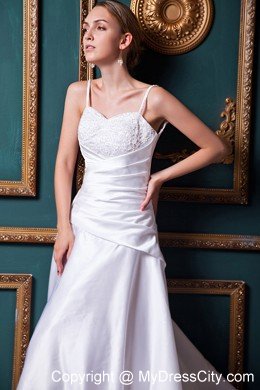 Modest A-line Straps Beading Church Wedding Dress with Chapel Train