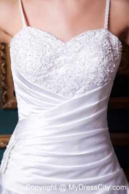 Modest A-line Straps Beading Church Wedding Dress with Chapel Train