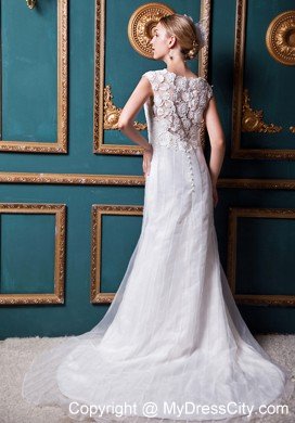 Sexy Column Scoop Lace Button Down Back 2013 Wedding Bridal Gown