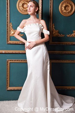 Simple A-line Off The Shoulder Garden Wedding Dress with Brush Train